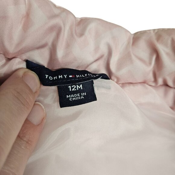 Tommy Hilfiger Baby Girl Puffer‎ Vest 12M Pink Quilted Heart Stripe Zipper Snap - Picture 5 of 8